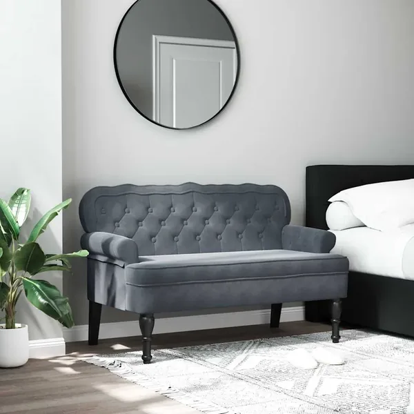 Banc avec dossier gris foncé 119,5x64,5x75 cm velours
