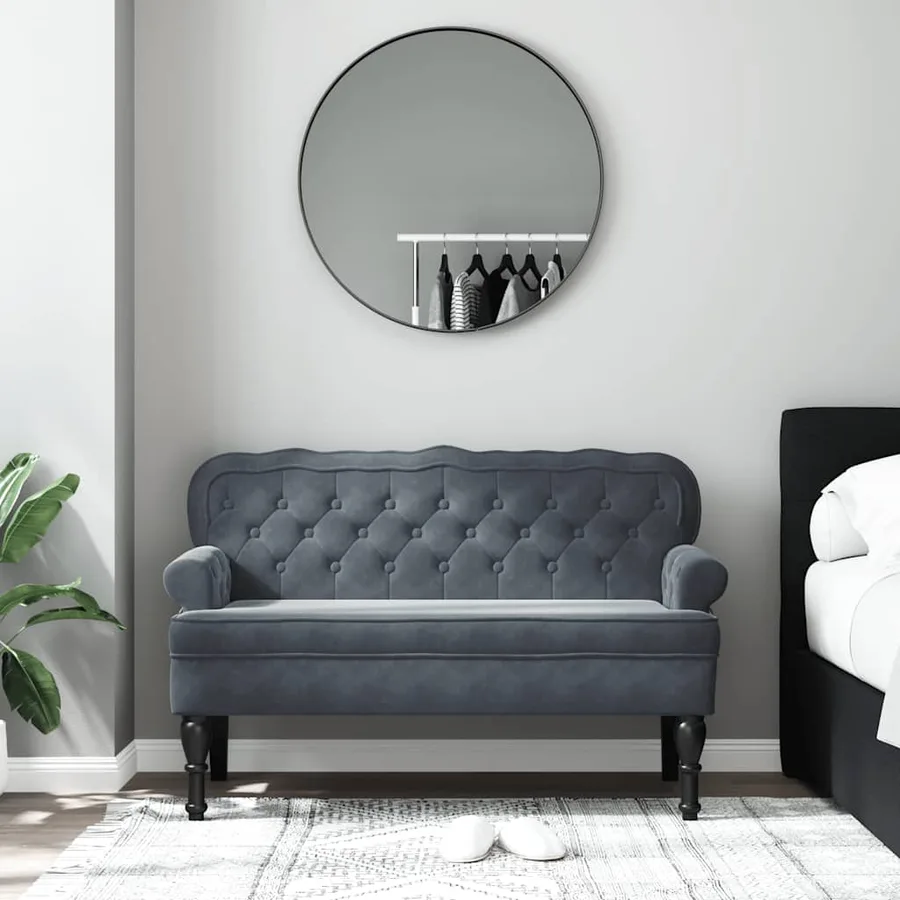 Banc avec dossier gris foncé 119,5x64,5x75 cm velours - 3