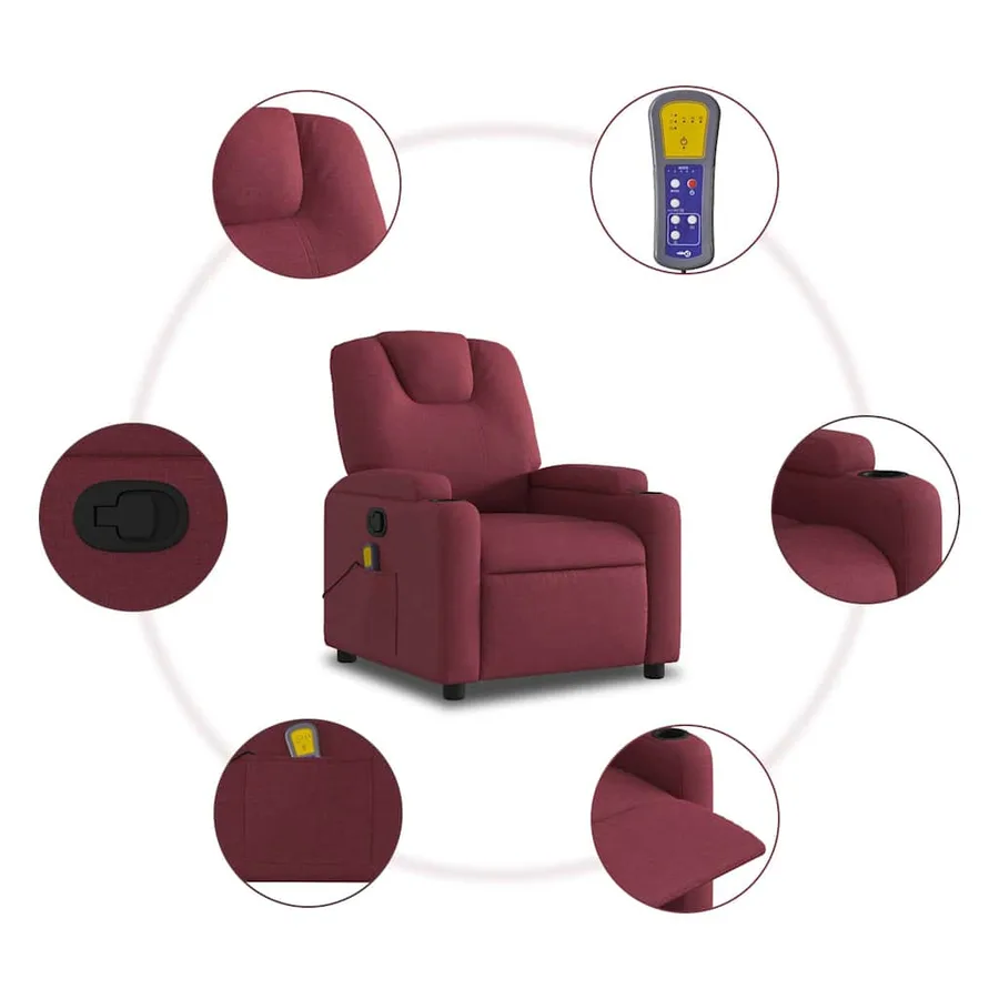 Fauteuil de massage inclinable Rouge bordeaux Tissu - 8