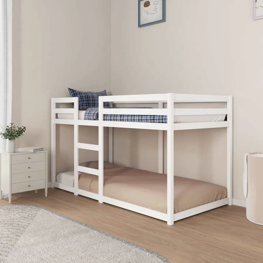 Lit superposé sans matelas blanc 90x190 cm bois de pin massif - 4