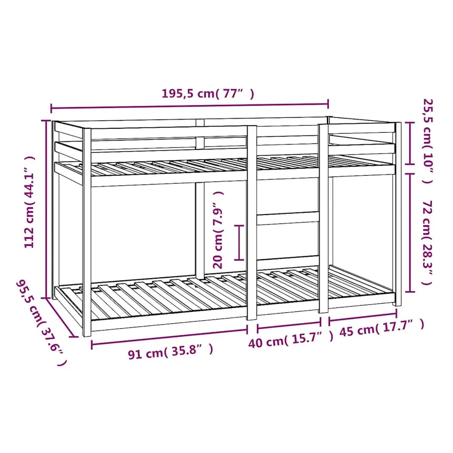 Lit superposé sans matelas blanc 90x190 cm bois de pin massif - 8