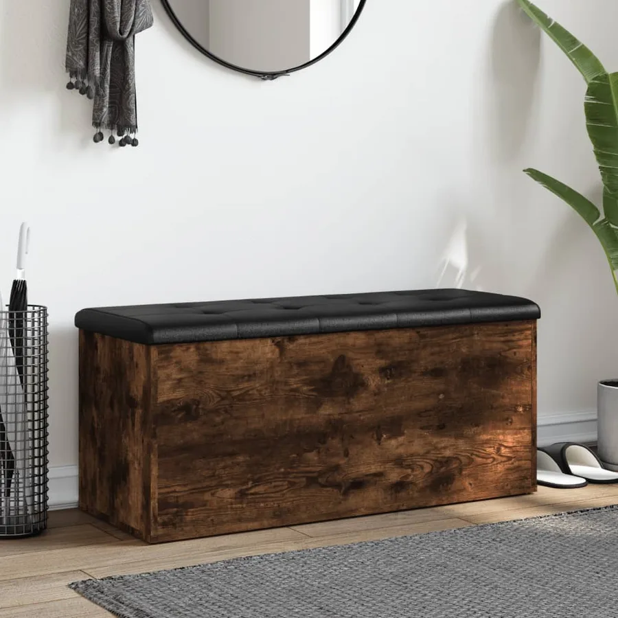 Banc de rangement chêne fumé 102x42x45 cm bois d'ingénierie - 3
