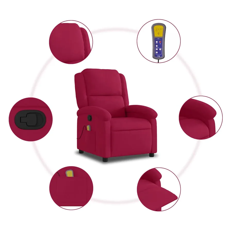 Fauteuil de massage inclinable rouge bordeaux velours - 8