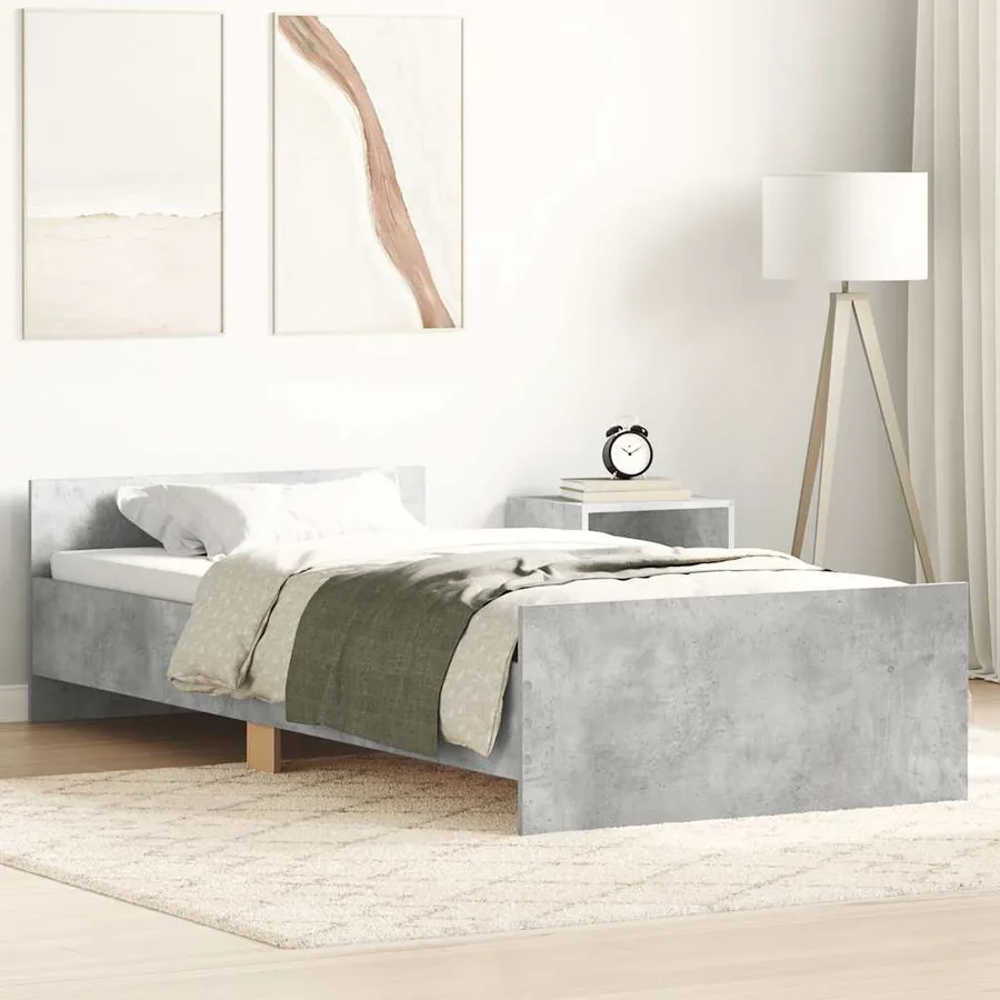 Cadre de lit sans matelas gris béton 90x190 cm