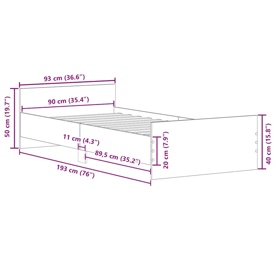 Cadre de lit sans matelas gris béton 90x190 cm - 12