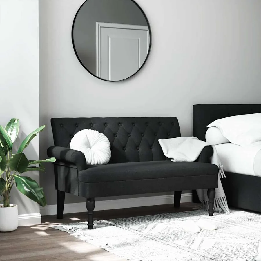 Banc avec dossier Noir 120x62x75,5 cm Tissu