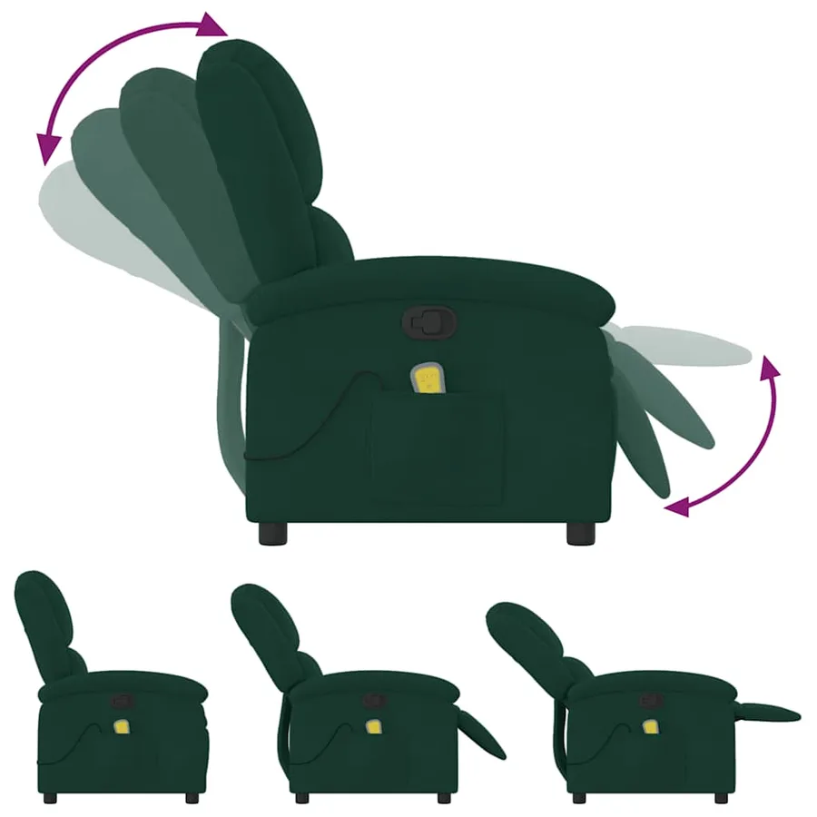 Fauteuil inclinable de massage vert foncé velours - 5