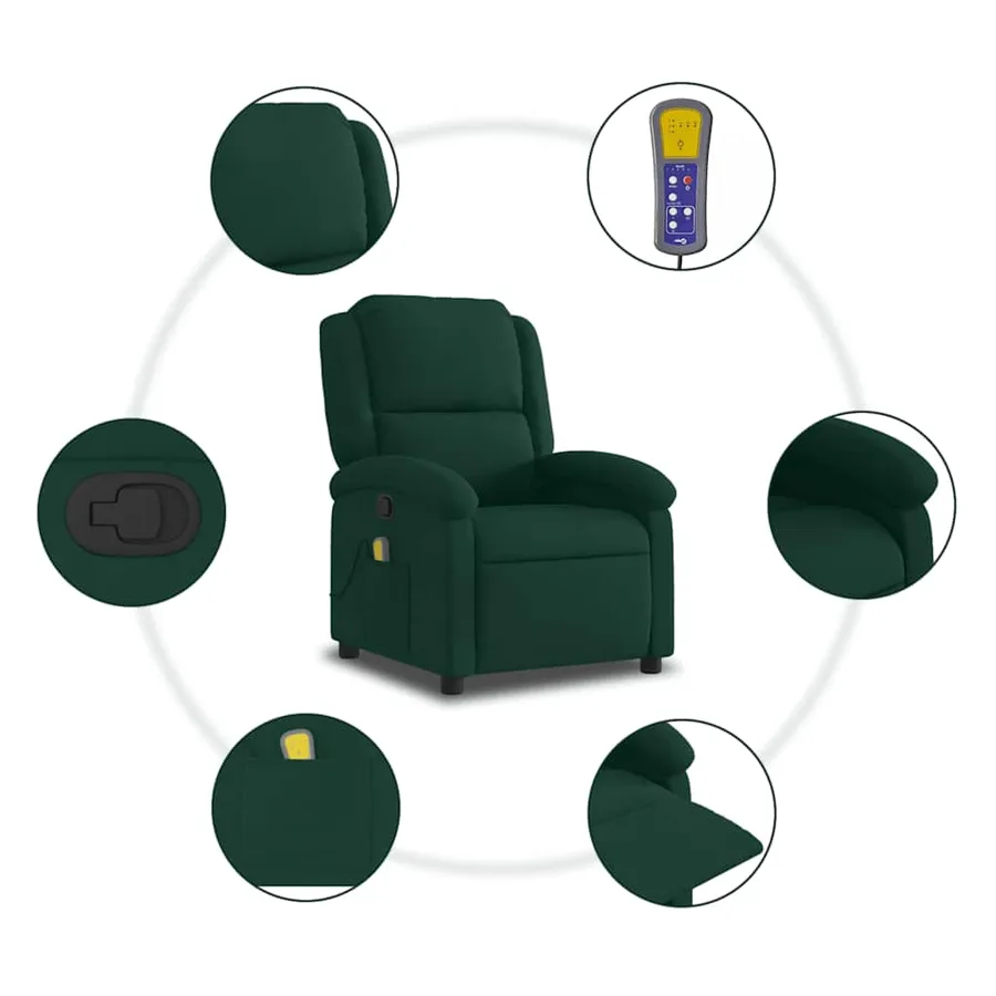 Fauteuil inclinable de massage vert foncé velours - 6