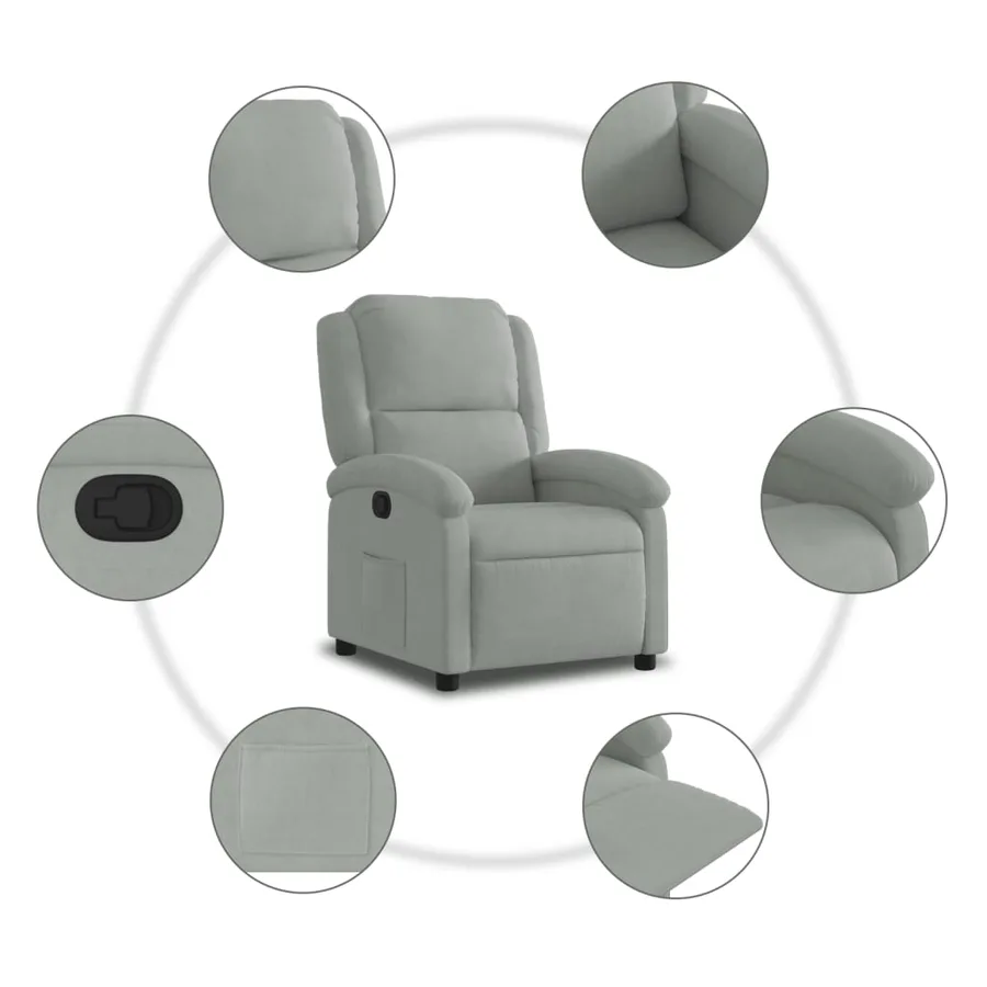 Fauteuil inclinable en velours gris clair - 7
