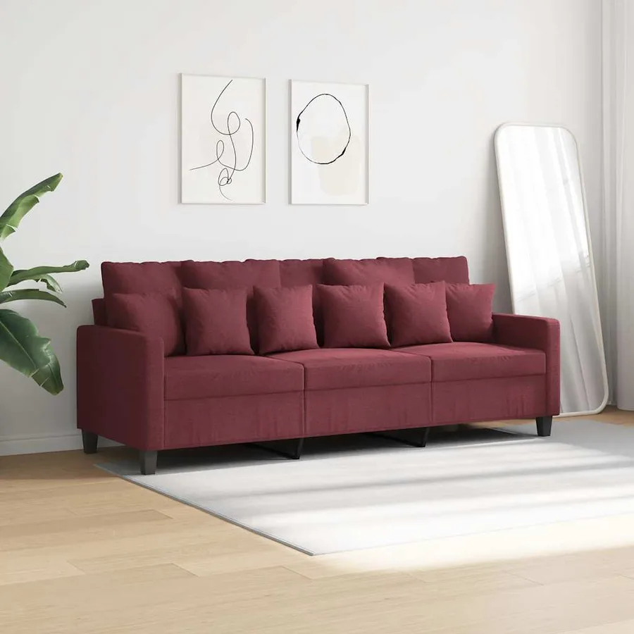 Canapé à 3 places Rouge bordeaux 180 cm Tissu - 3