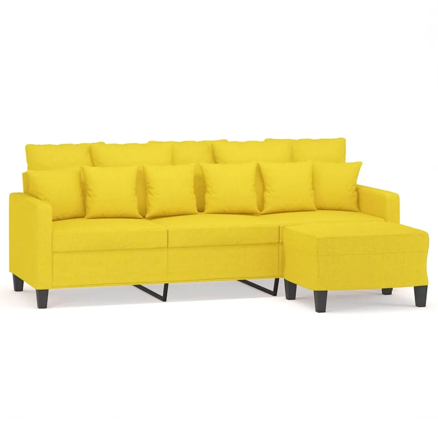 Canapé à 3 places avec repose-pieds Jaune clair 180 cm Tissu - 2