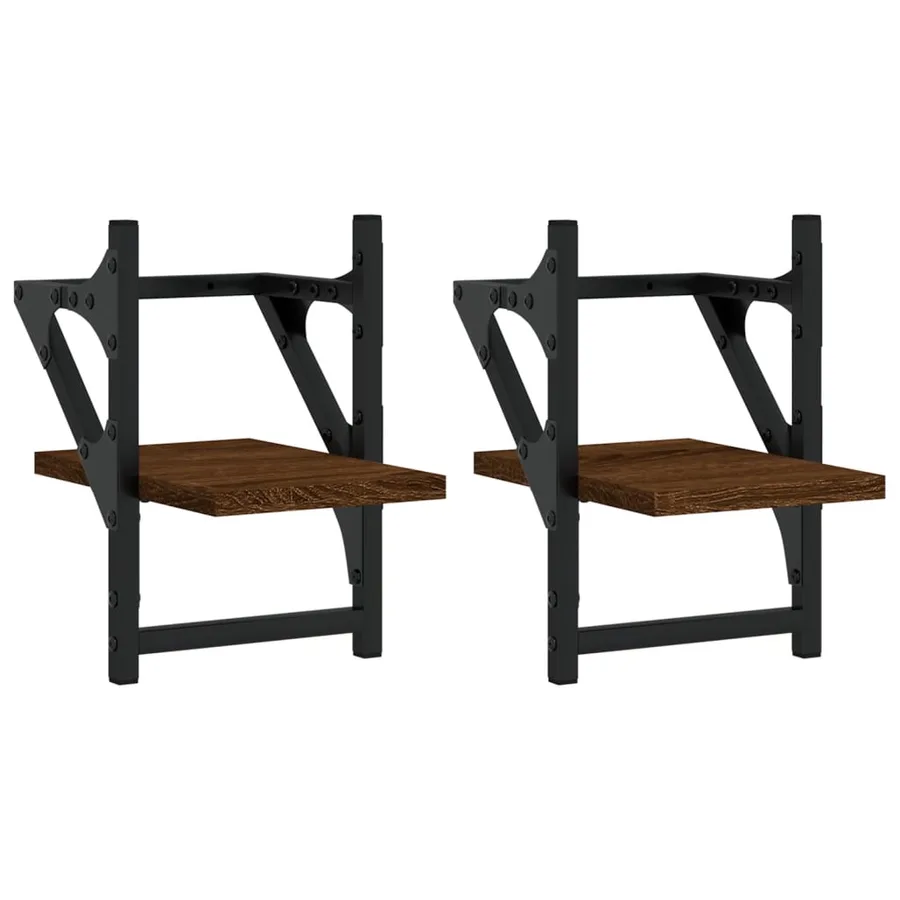 Étagères murales avec barres 2 pcs chêne marron 20x25x30 cm - 2