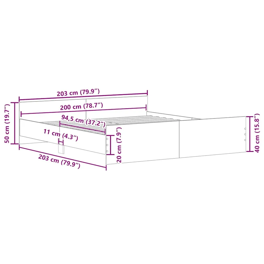 Cadre de lit sans matelas noir 200x200 cm - 12