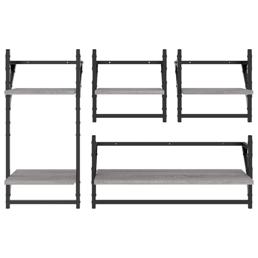 Ensemble d'étagères murales avec barres 4 pcs sonoma gris - 4