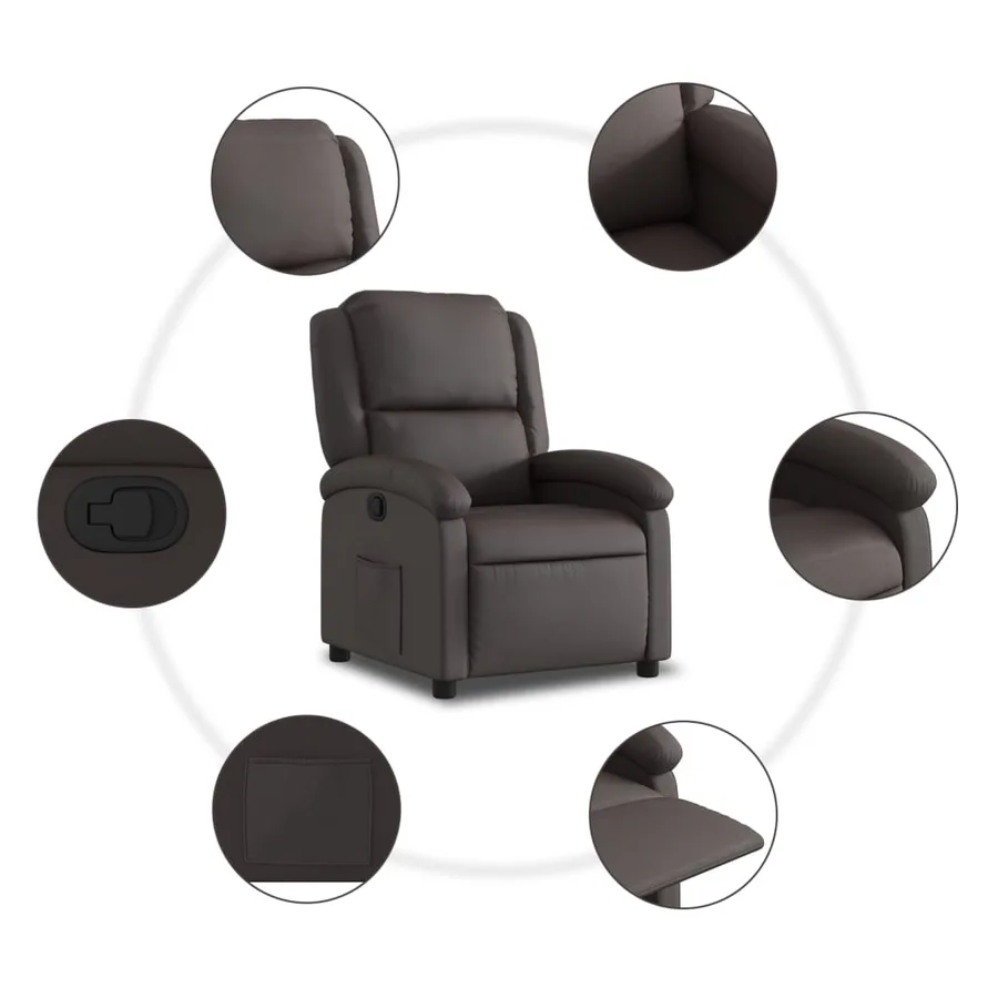 Fauteuil inclinable marron foncé cuir véritable - 5