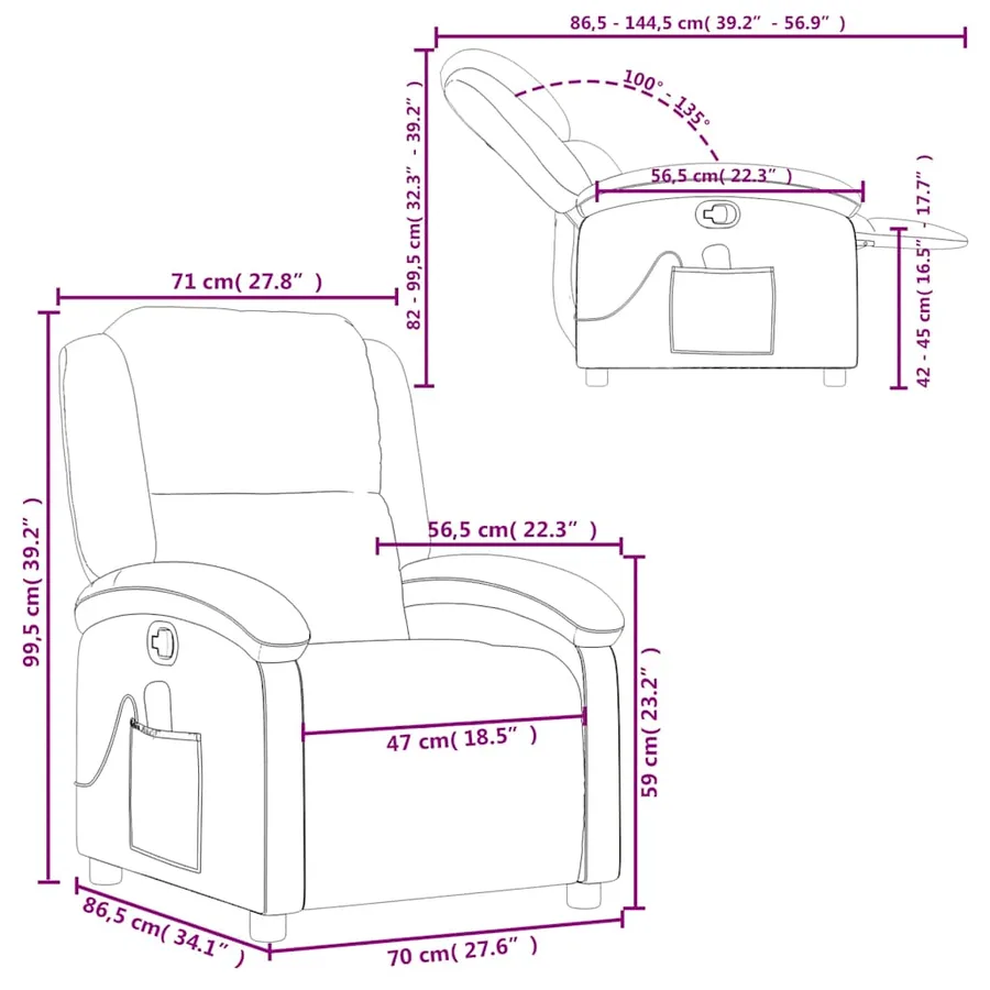 Fauteuil de massage inclinable crème cuir véritable - 13
