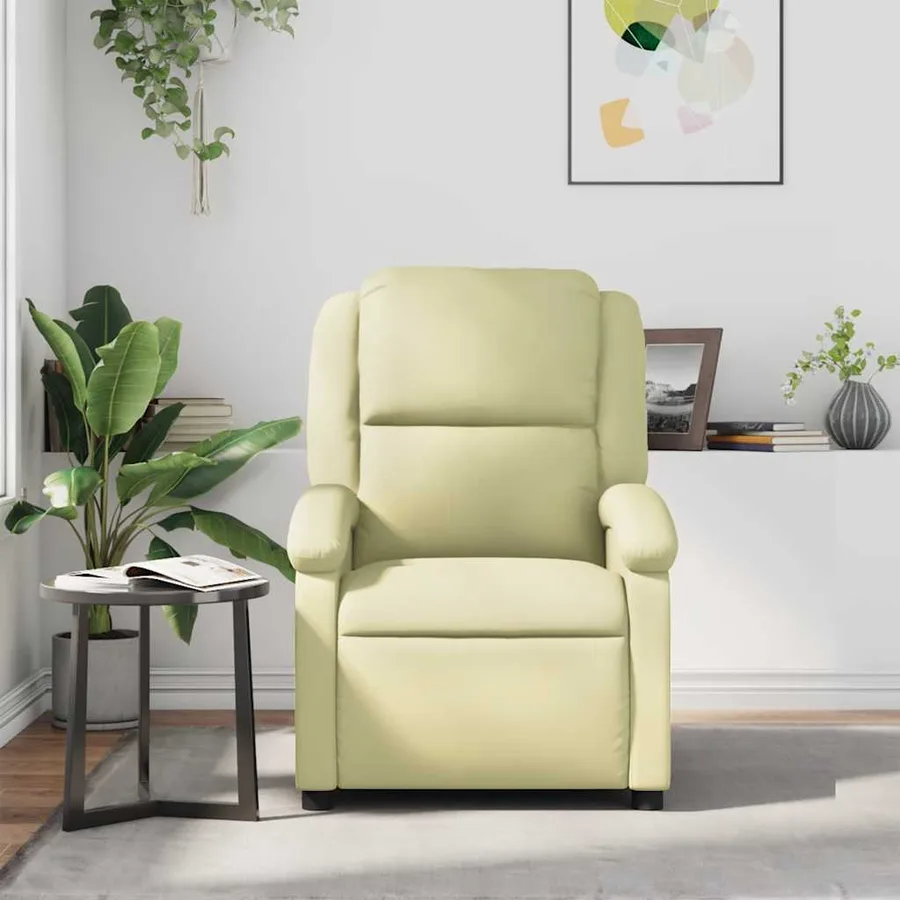 Fauteuil de massage inclinable crème cuir véritable - 3