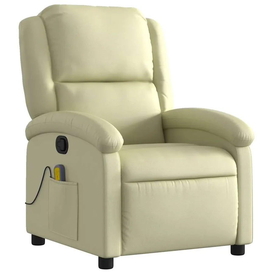 Fauteuil de massage inclinable crème cuir véritable - 4