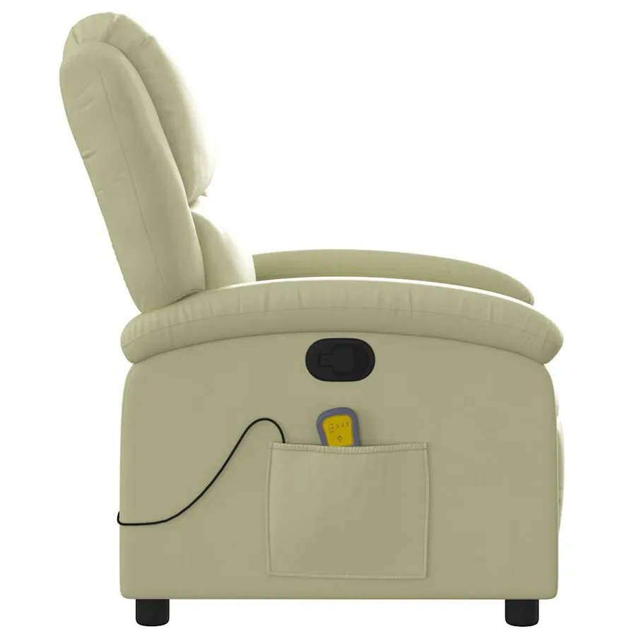 Fauteuil de massage inclinable crème cuir véritable - 9