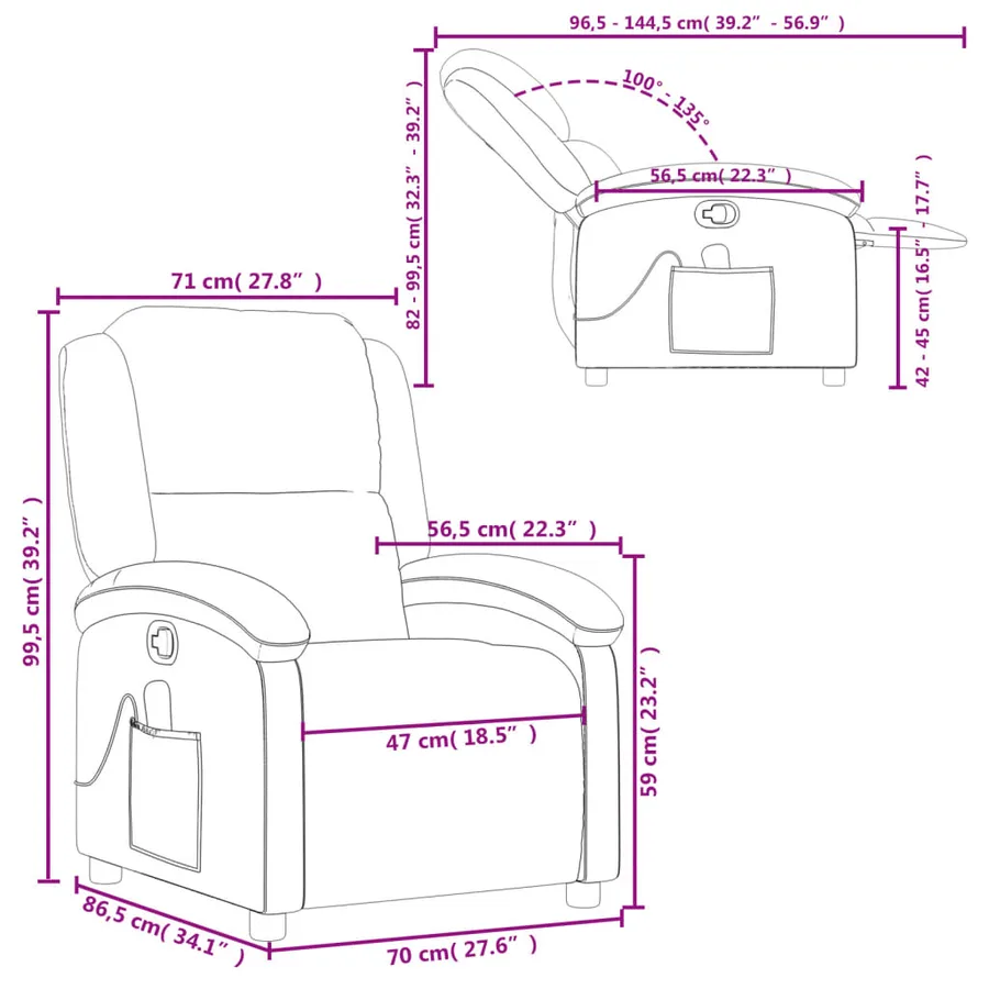 Fauteuil de massage inclinable crème cuir véritable - 12
