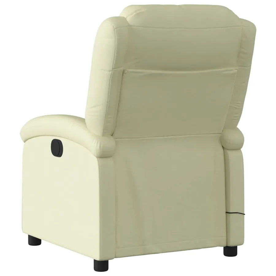 Fauteuil de massage inclinable crème cuir véritable - 4