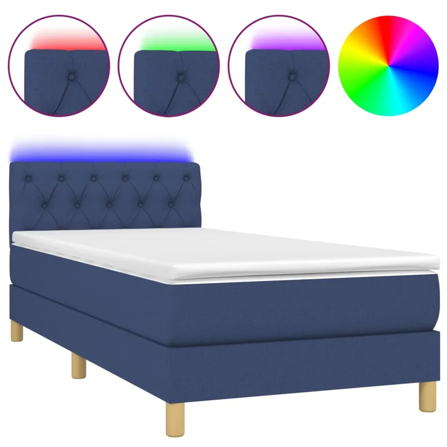 Sommier à lattes de lit avec matelas et LED Bleu 80x200cm Tissu - 2