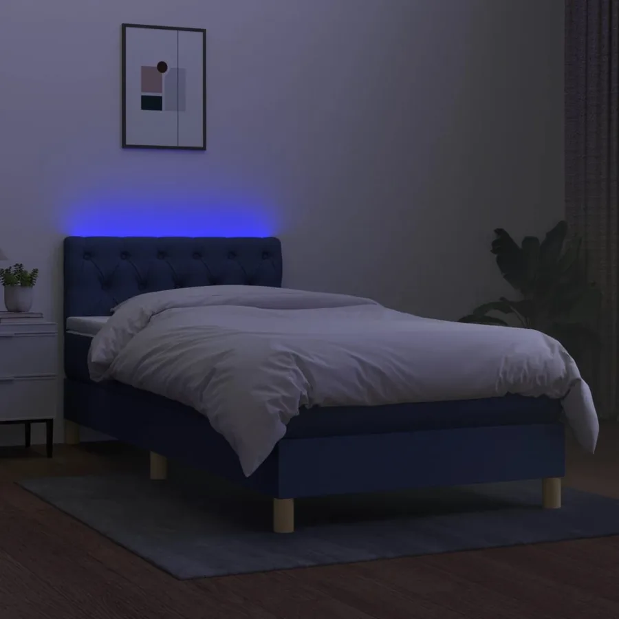 Sommier à lattes de lit avec matelas et LED Bleu 80x200cm Tissu - 3