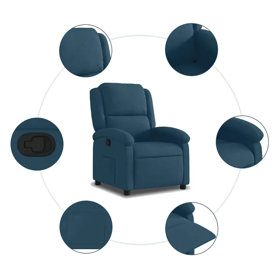 Fauteuil inclinable bleu velours - 7