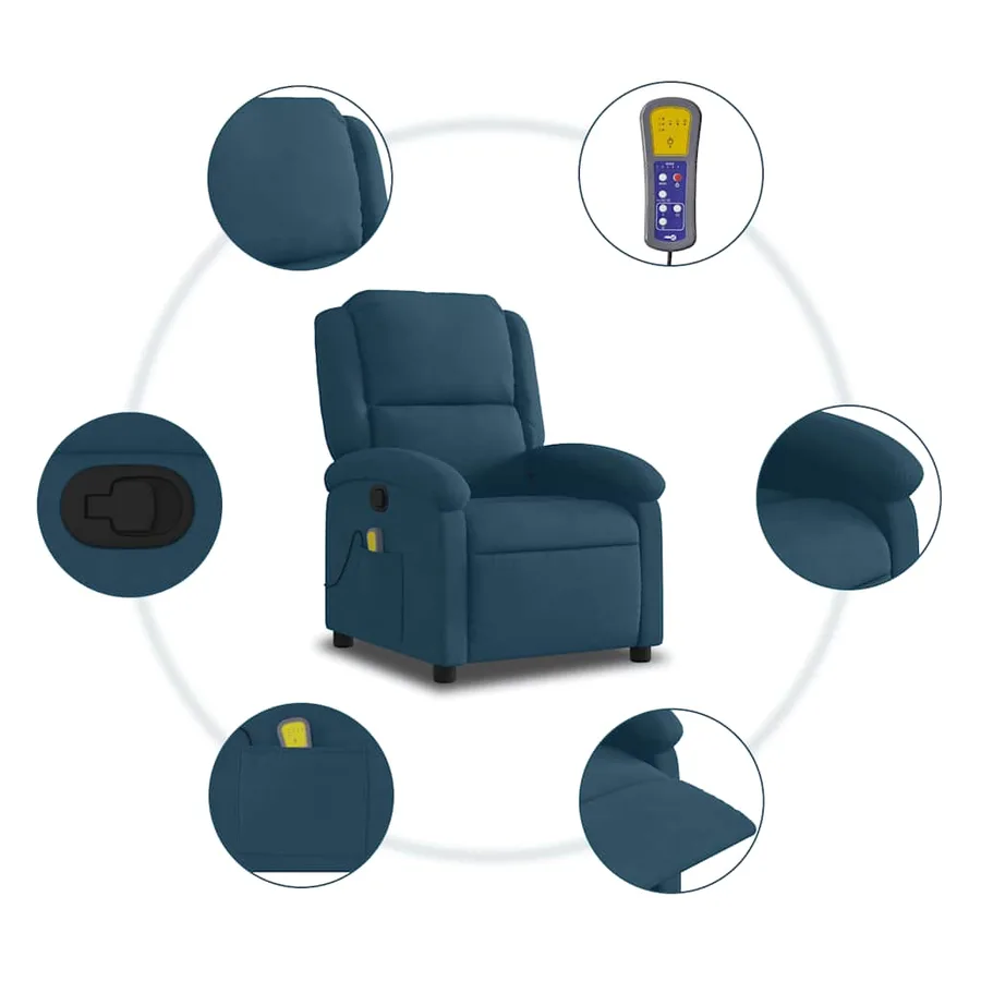 Fauteuil inclinable de massage bleu velours - 8