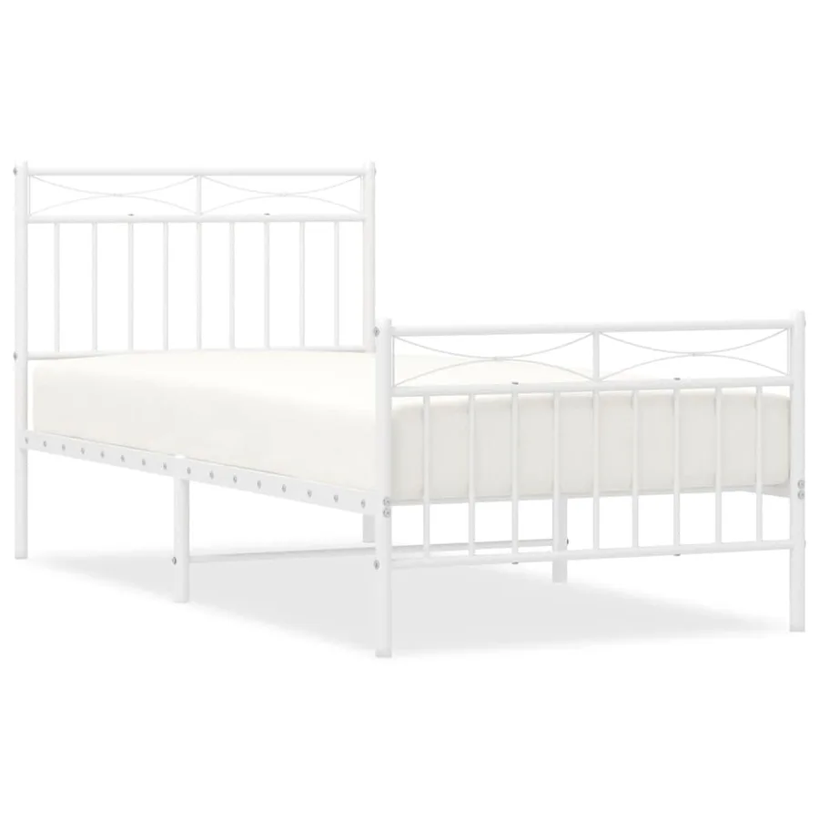 Cadre de lit métal sans matelas avec pied de lit blanc 90x190cm - 2