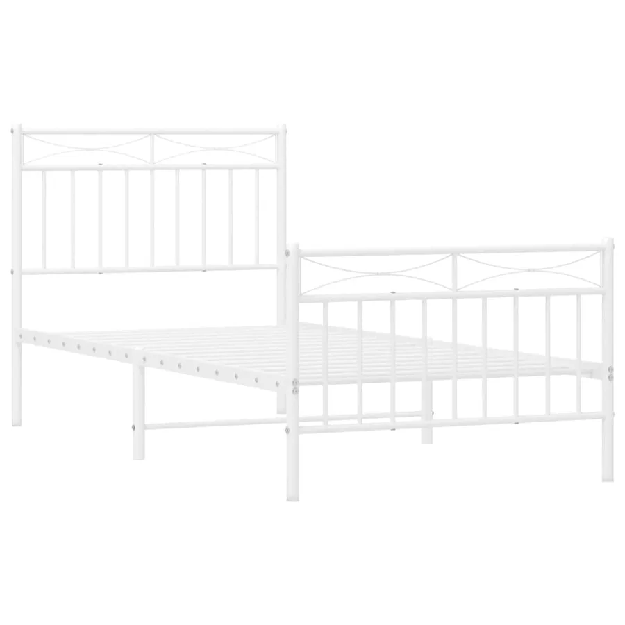 Cadre de lit métal sans matelas avec pied de lit blanc 90x190cm - 4