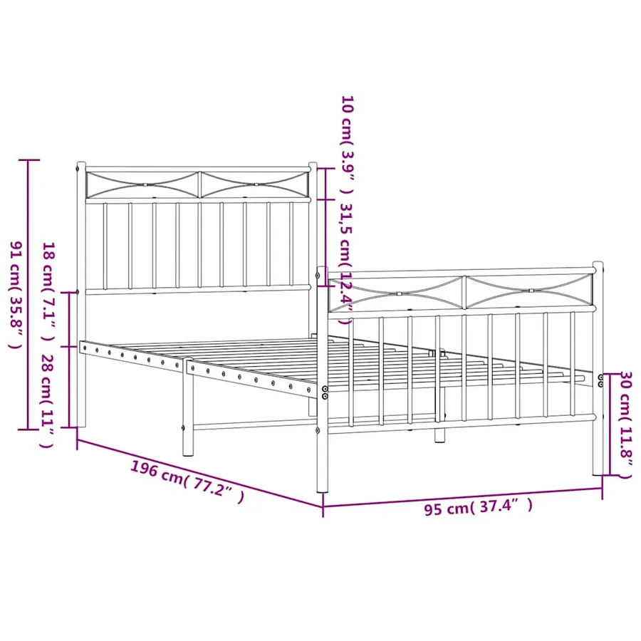 Cadre de lit métal sans matelas avec pied de lit blanc 90x190cm - 9