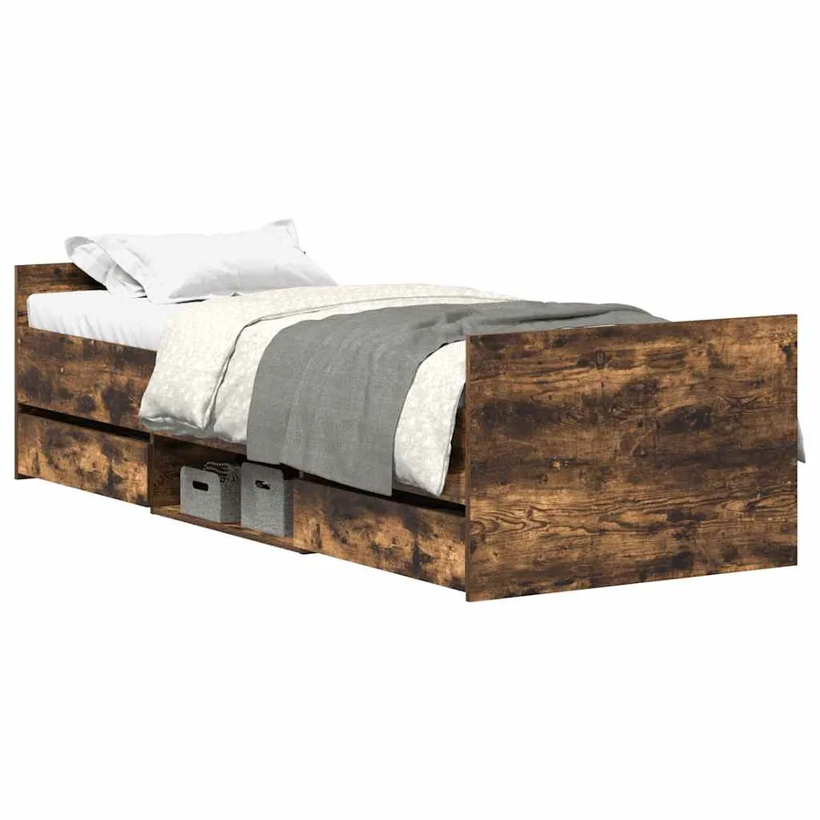 Cadre de lit sans matelas chêne fumé 90x200 cm - 2