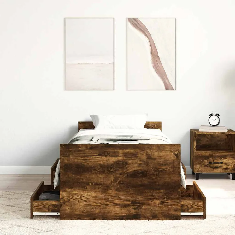Cadre de lit sans matelas chêne fumé 90x200 cm - 4