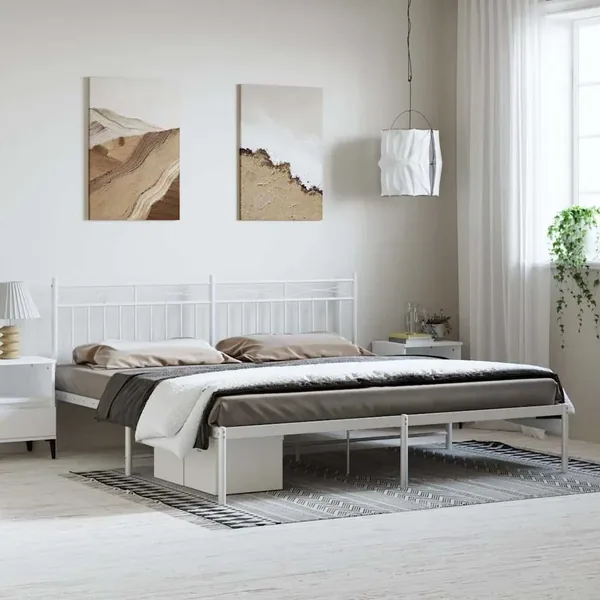 Cadre de lit métal sans matelas et tête de lit blanc 193x203 cm
