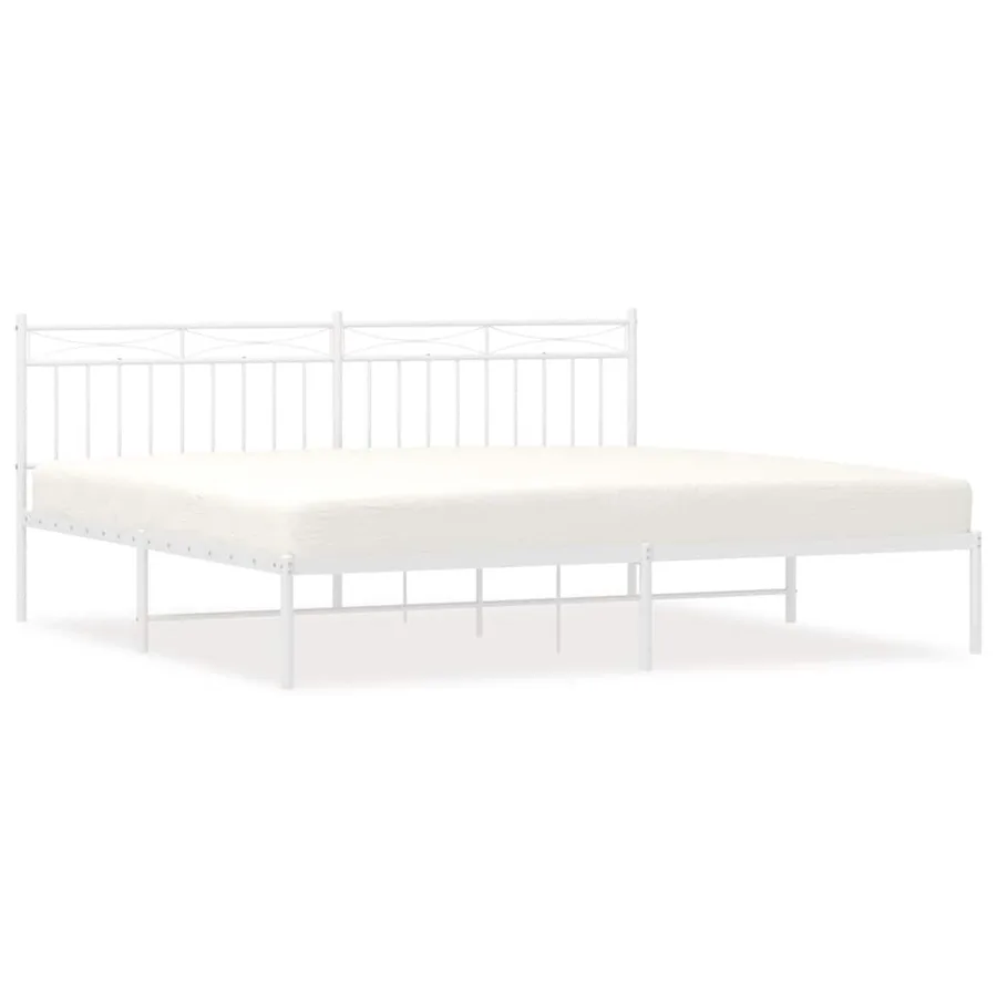 Cadre de lit métal sans matelas et tête de lit blanc 193x203 cm - 2