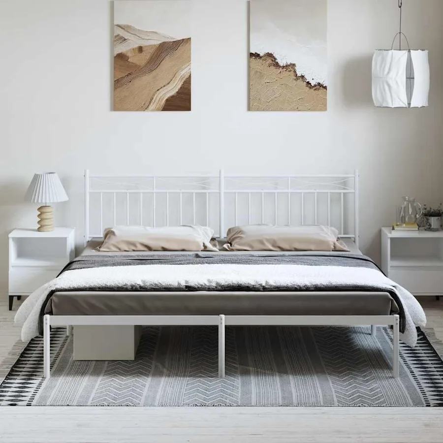 Cadre de lit métal sans matelas et tête de lit blanc 193x203 cm - 3