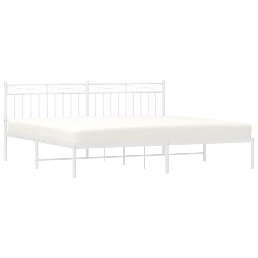 Cadre de lit métal sans matelas et tête de lit blanc 193x203 cm - 4