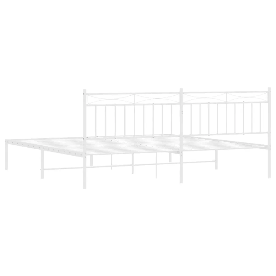 Cadre de lit métal sans matelas et tête de lit blanc 193x203 cm - 8