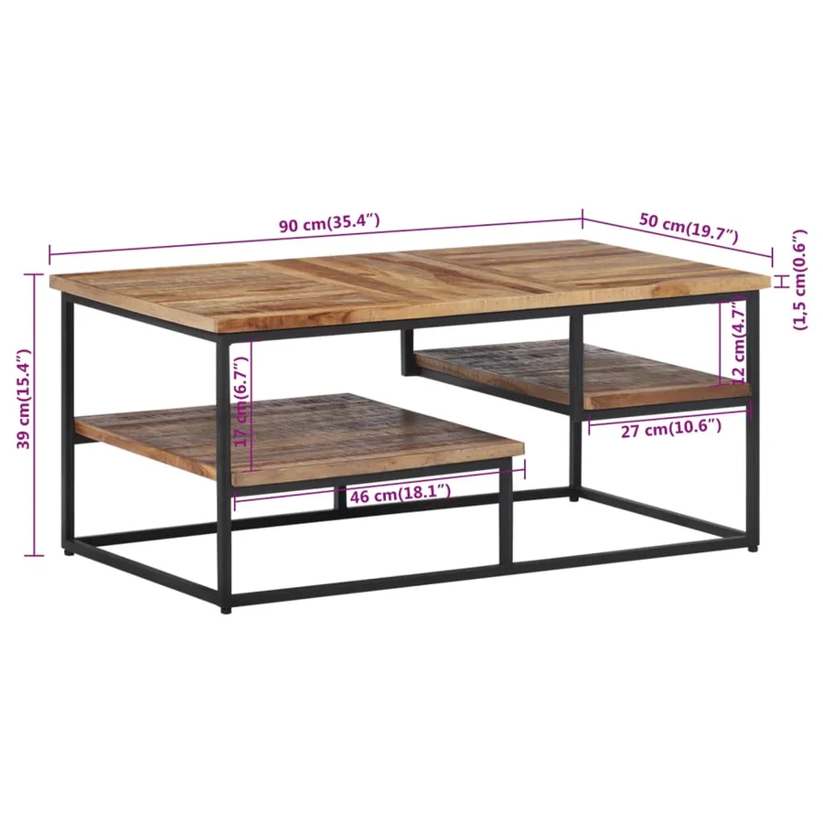 Table basse 90x50x39 cm teck de récupération massif - 8
