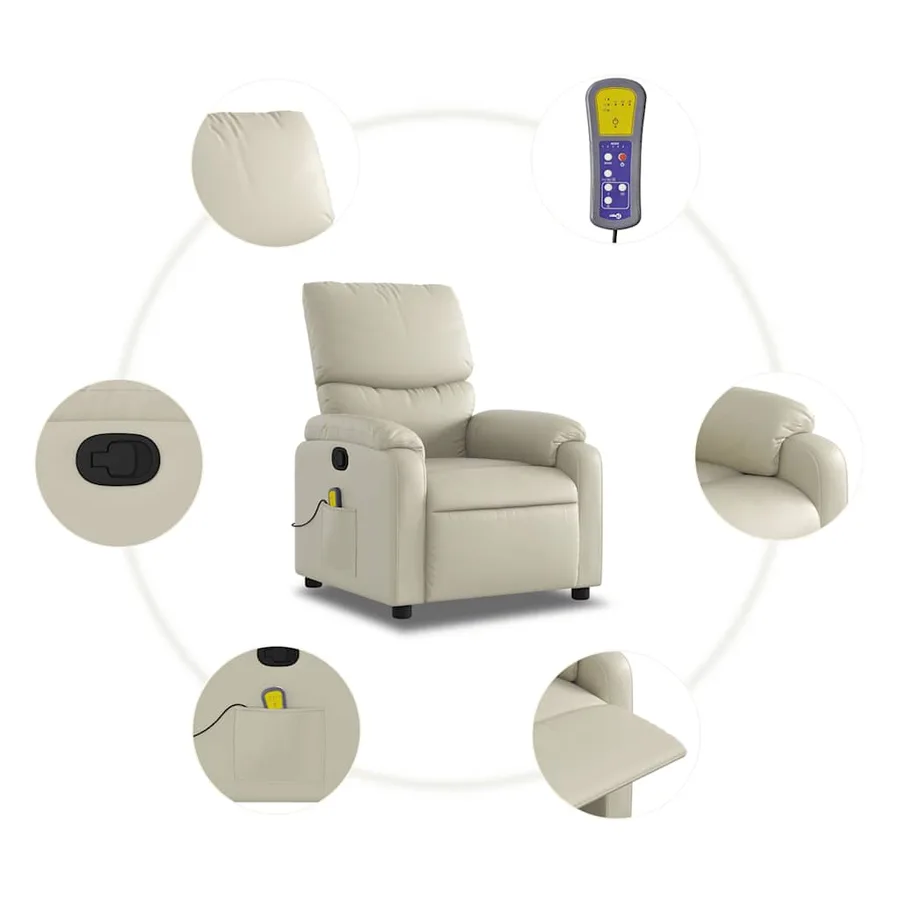 Fauteuil inclinable de massage Crème Similicuir - 9