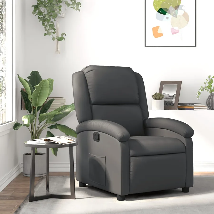 Fauteuil inclinable en cuir véritable gris