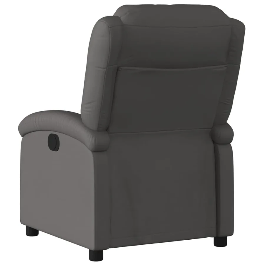 Fauteuil inclinable en cuir véritable gris - 3