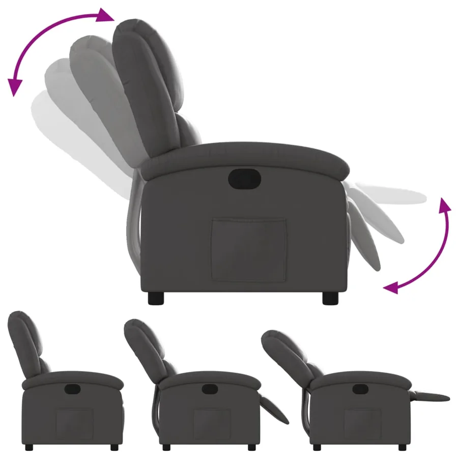 Fauteuil inclinable en cuir véritable gris - 4