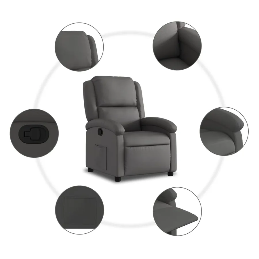 Fauteuil inclinable gris cuir véritable - 5