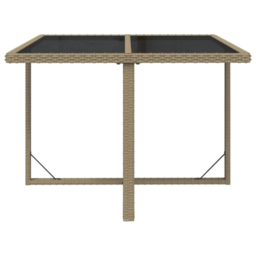 Table de jardin Beige 109x107x74 cm Résine tressée et verre - 3