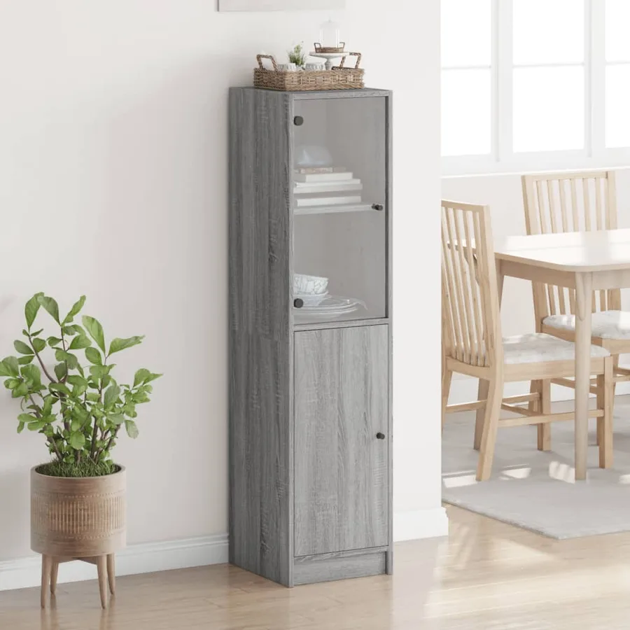 Buffet avec porte en verre sonoma gris 35x37x142 cm - 3