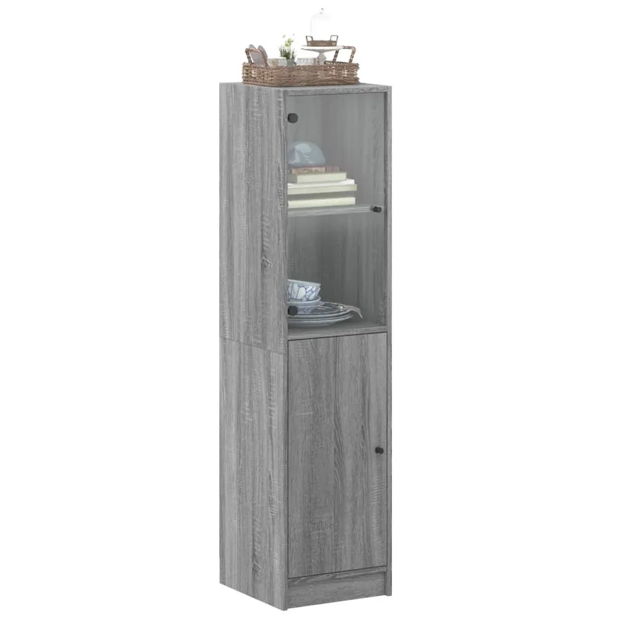 Buffet avec porte en verre sonoma gris 35x37x142 cm - 4