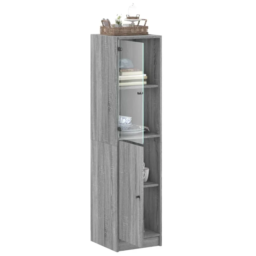 Buffet avec porte en verre sonoma gris 35x37x142 cm - 5
