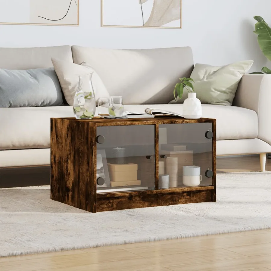 Table basse avec portes en verre chêne fumé 68x50x42 cm - 3